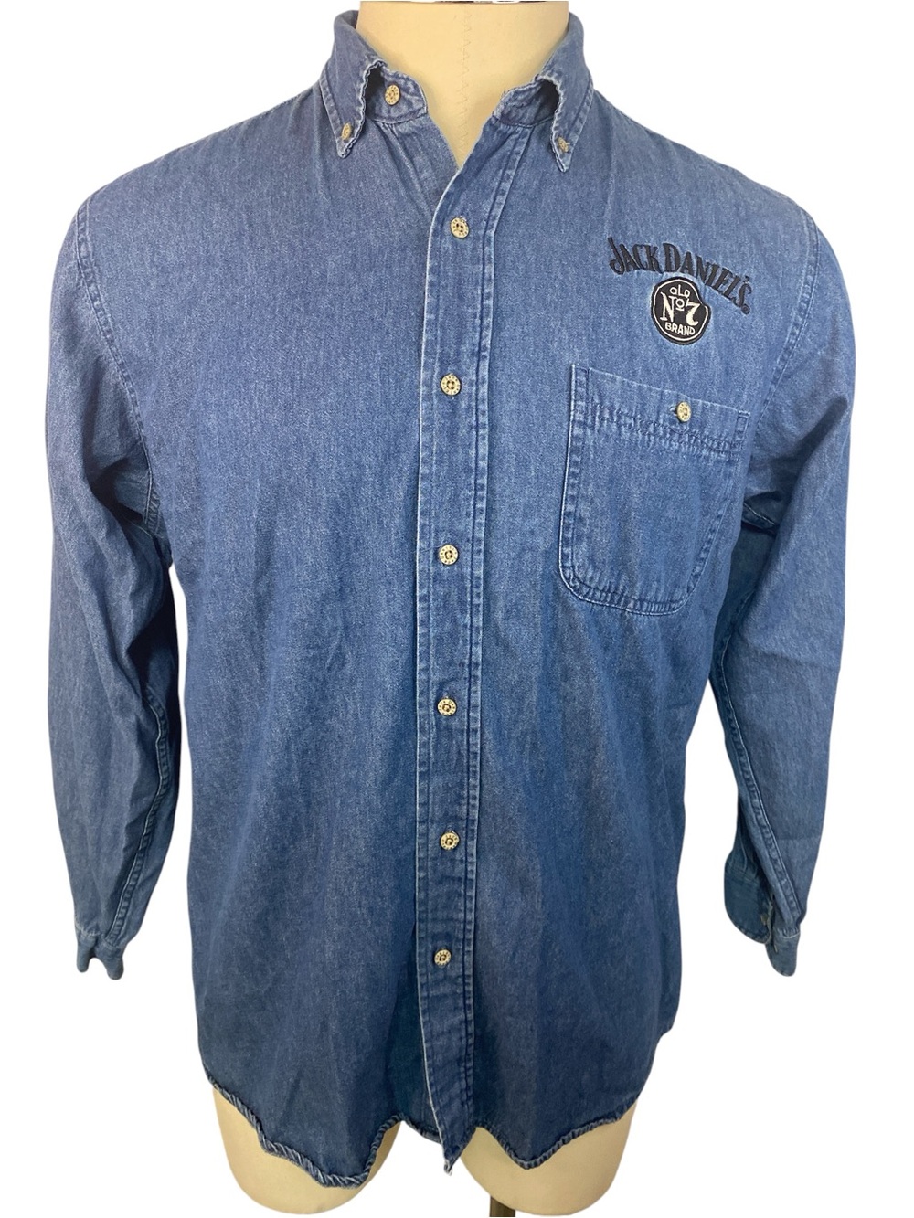 Jack Daniels Old No. 7 Denim Button-Down Shirt in Blue with Logo Men’s Large